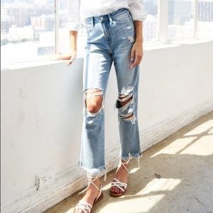 Super High Rise Distressed Straight Vintage Denim